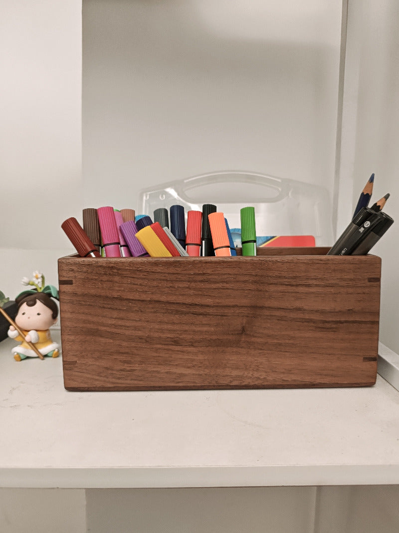 Minimalist Wooden Dual Compartment Organizer: Desk Tidy and Pen Holder