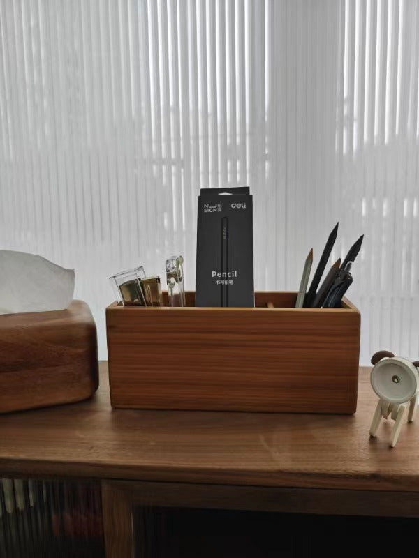 Minimalist Wooden Dual Compartment Organizer: Desk Tidy and Pen Holder