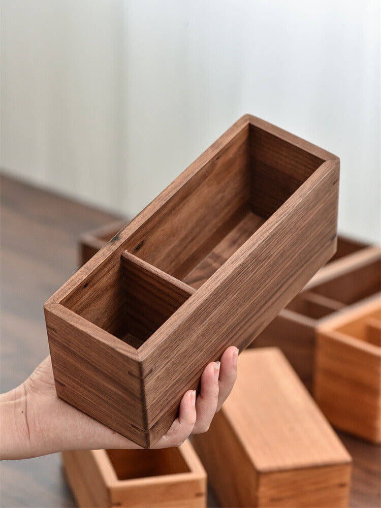 Minimalist Wooden Dual Compartment Organizer: Desk Tidy and Pen Holder