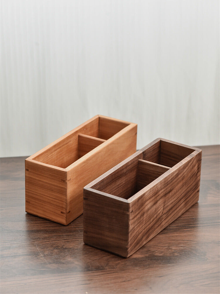 Minimalist Wooden Dual Compartment Organizer: Desk Tidy and Pen Holder