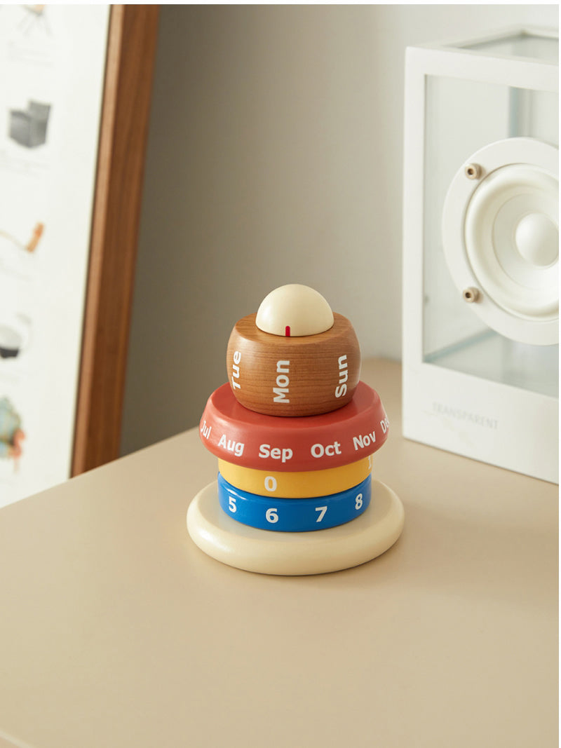 Mixed color art wooden rotating perpetual calendar, office desktop decoration