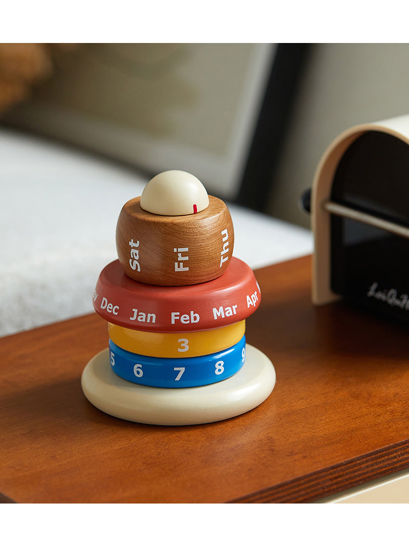 Mixed color art wooden rotating perpetual calendar, office desktop decoration