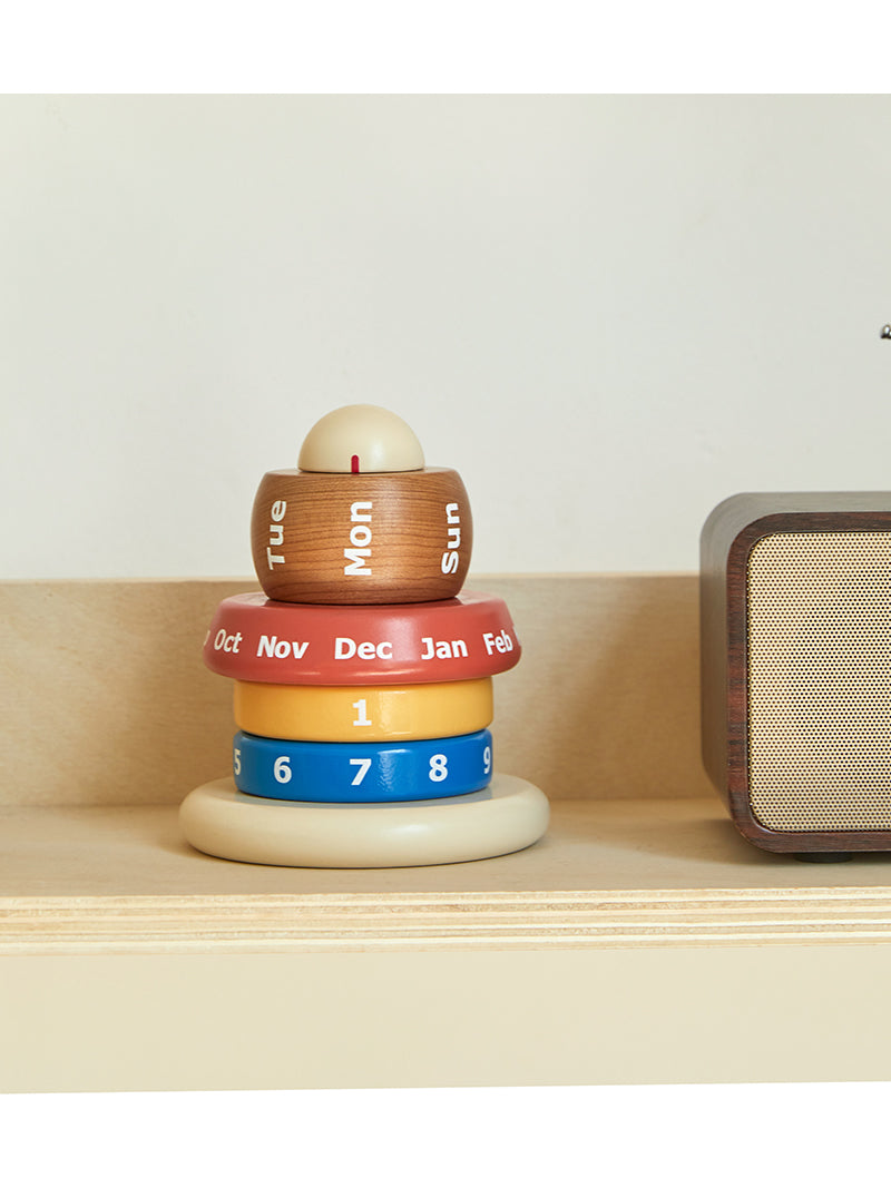 Mixed color art wooden rotating perpetual calendar, office desktop decoration