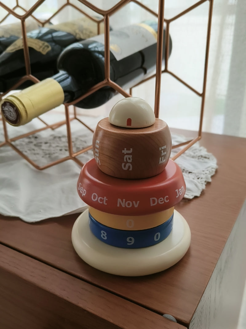 Mixed color art wooden rotating perpetual calendar, office desktop decoration