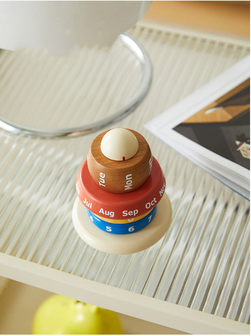 Mixed color art wooden rotating perpetual calendar, office desktop decoration