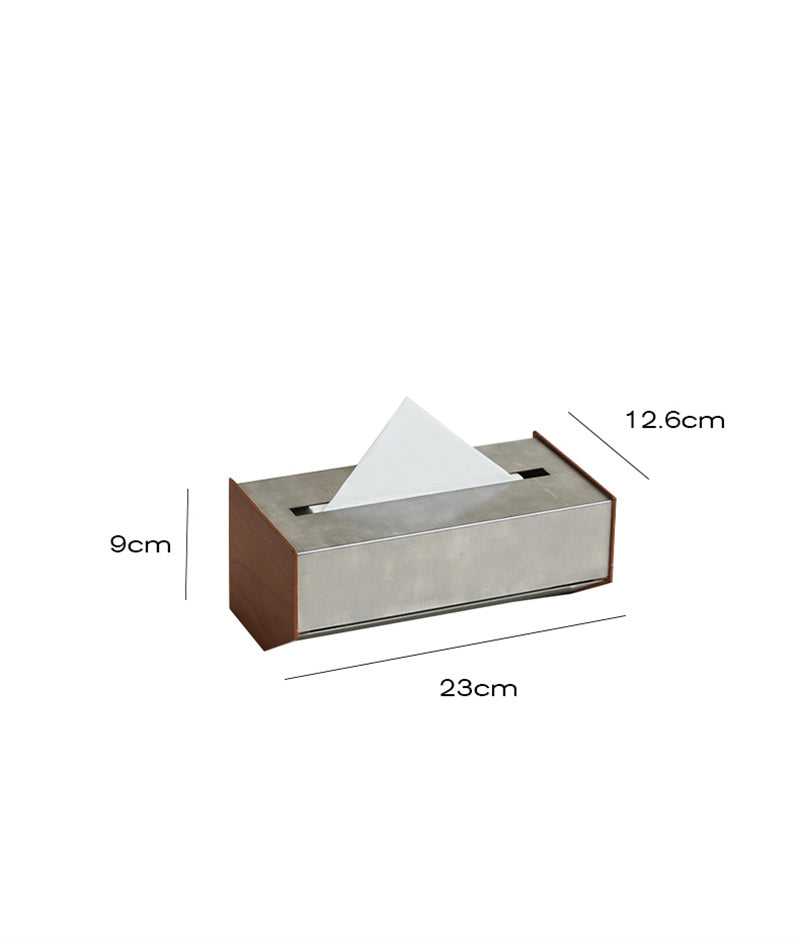 Modern Irregular Stainless Steel & Wood Tissue Box - Home Office Desk Organizer