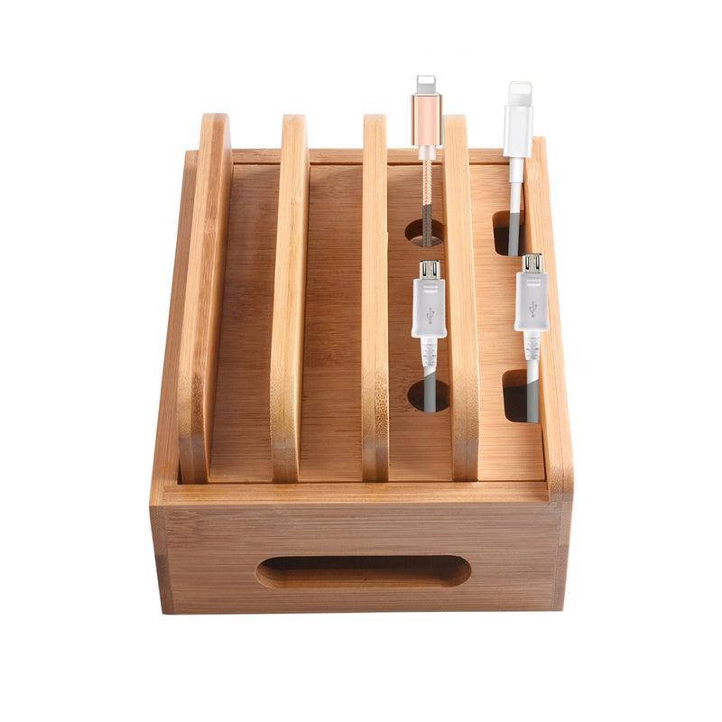 Multi-Slot Bamboo Phone Stand - Charging Dock for iPad & Tablets, Desktop Organizer for Home/Office