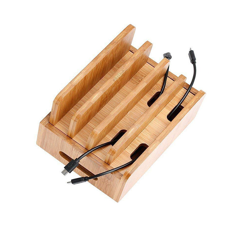 Multi-Slot Bamboo Phone Stand - Charging Dock for iPad & Tablets, Desktop Organizer for Home/Office