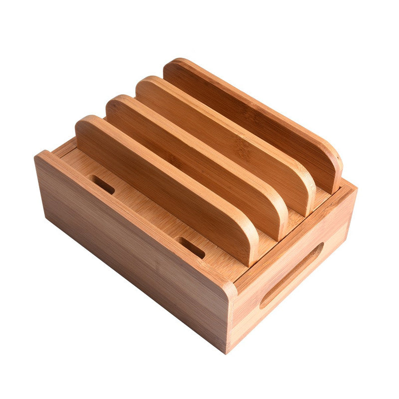 Multi-Slot Bamboo Phone Stand - Charging Dock for iPad & Tablets, Desktop Organizer for Home/Office