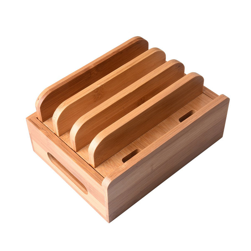 Multi-Slot Bamboo Phone Stand - Charging Dock for iPad & Tablets, Desktop Organizer for Home/Office