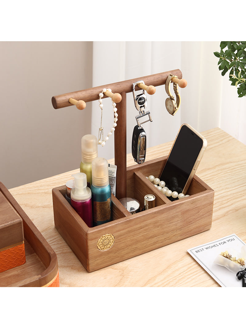 Multifunctional Wooden Desktop Organizing Storage Boxes, Key Holder