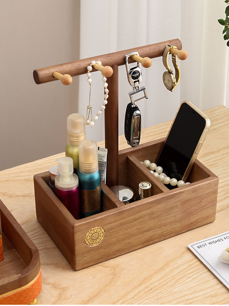 Multifunctional Wooden Desktop Organizing Storage Boxes, Key Holder