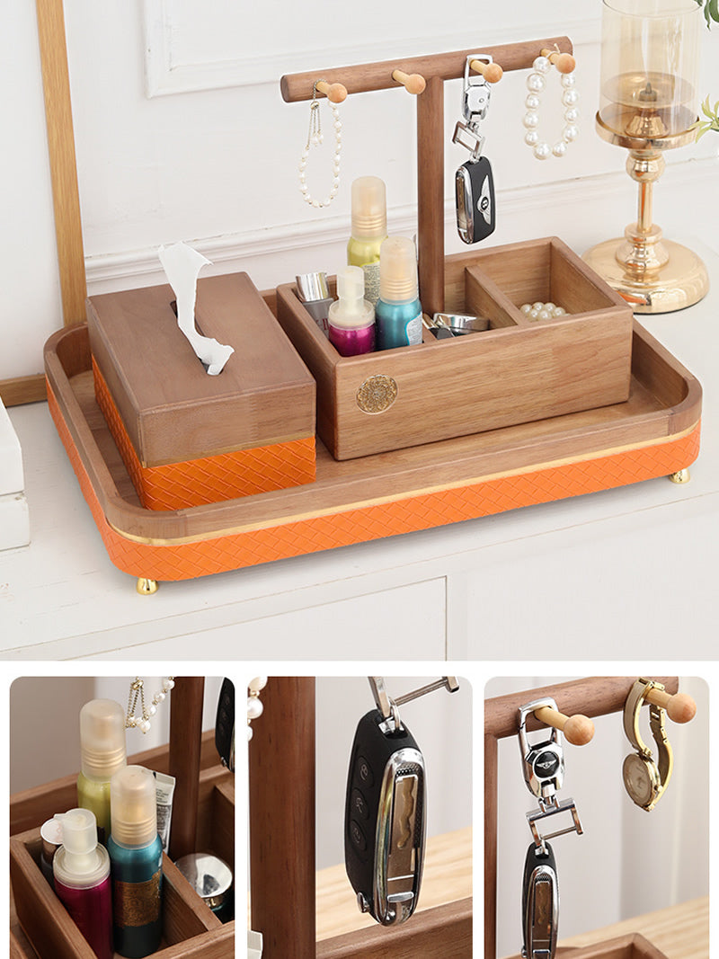 Multifunctional Wooden Desktop Organizing Storage Boxes, Key Holder