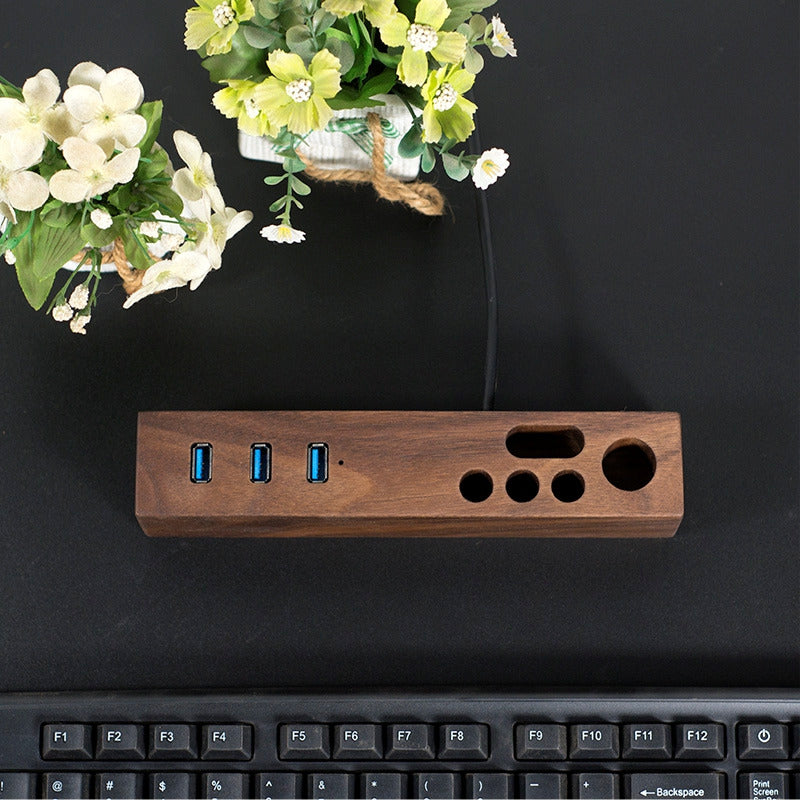Multifunctional wooden pen holder, USB interface expansion HUB
