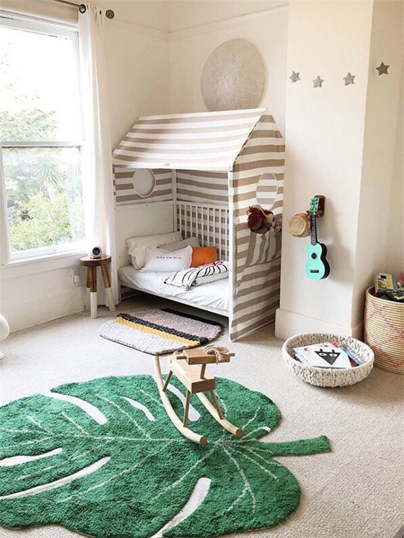 Nature-Inspired Leaf Floor Mat - Non-Slip Green Leaf Rug for Living Room, Bathroom, Bedroom Decor