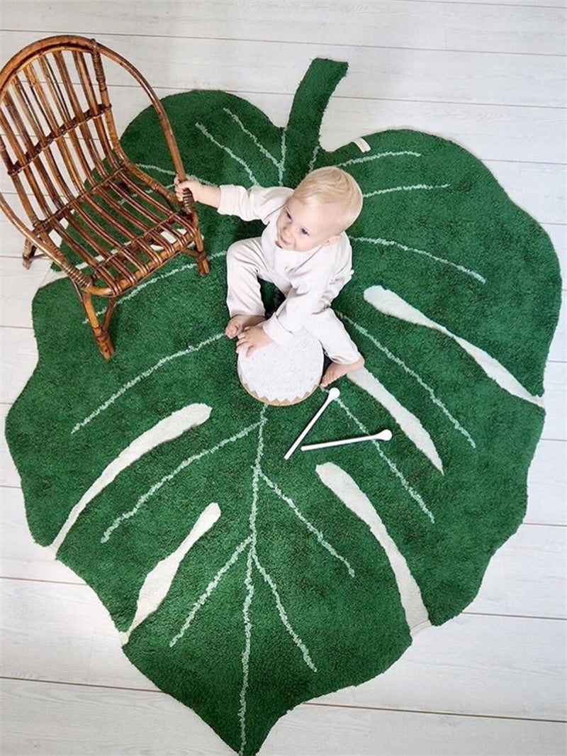 Nature-Inspired Leaf Floor Mat - Non-Slip Green Leaf Rug for Living Room, Bathroom, Bedroom Decor