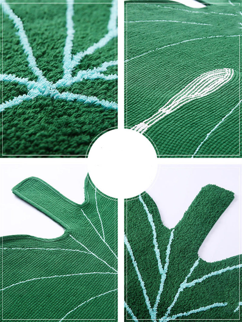 Nature-Inspired Leaf Floor Mat - Non-Slip Green Leaf Rug for Living Room, Bathroom, Bedroom Decor