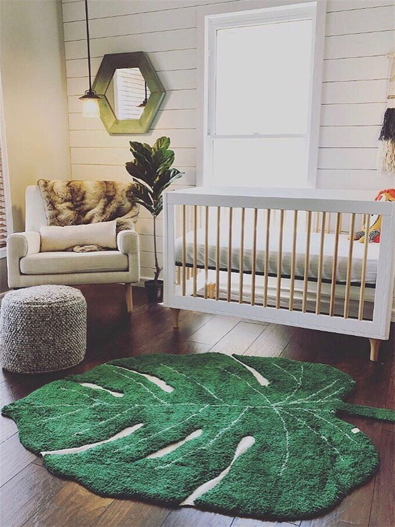 Nature-Inspired Leaf Floor Mat - Non-Slip Green Leaf Rug for Living Room, Bathroom, Bedroom Decor