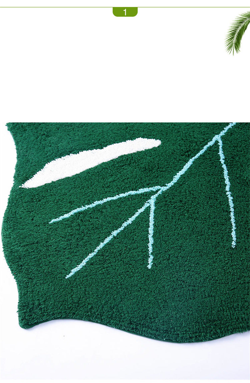 Nature-Inspired Leaf Floor Mat - Non-Slip Green Leaf Rug for Living Room, Bathroom, Bedroom Decor
