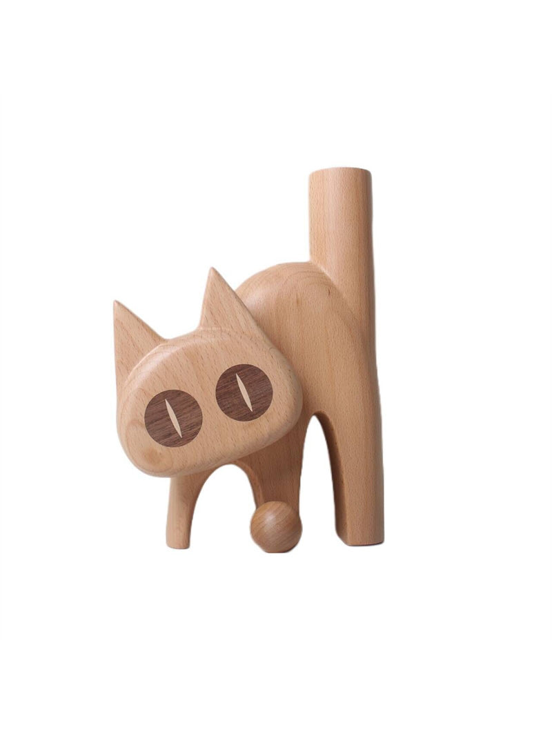Funny Wooden Cat Flower Vase With Test Tube, Unique Desktop Decoration