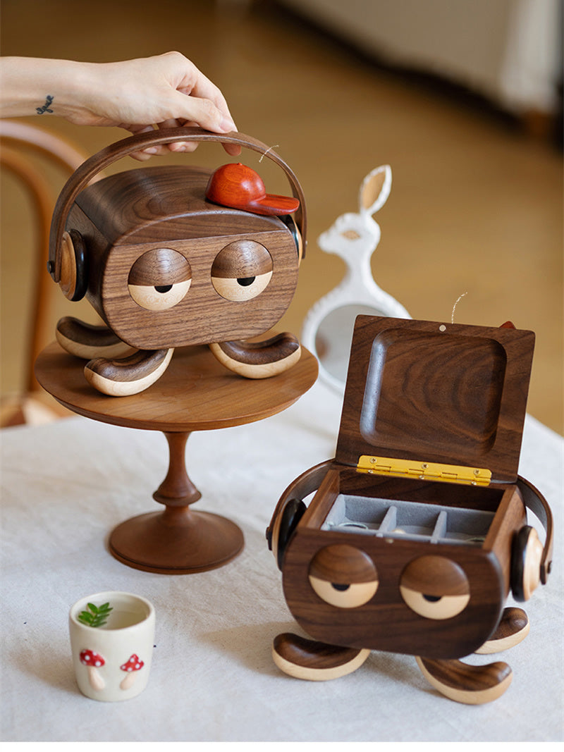 Octopus Couple Black Walnut Wooden Storage Boxes&Jewelry Box,Amazing Desktop Decorations