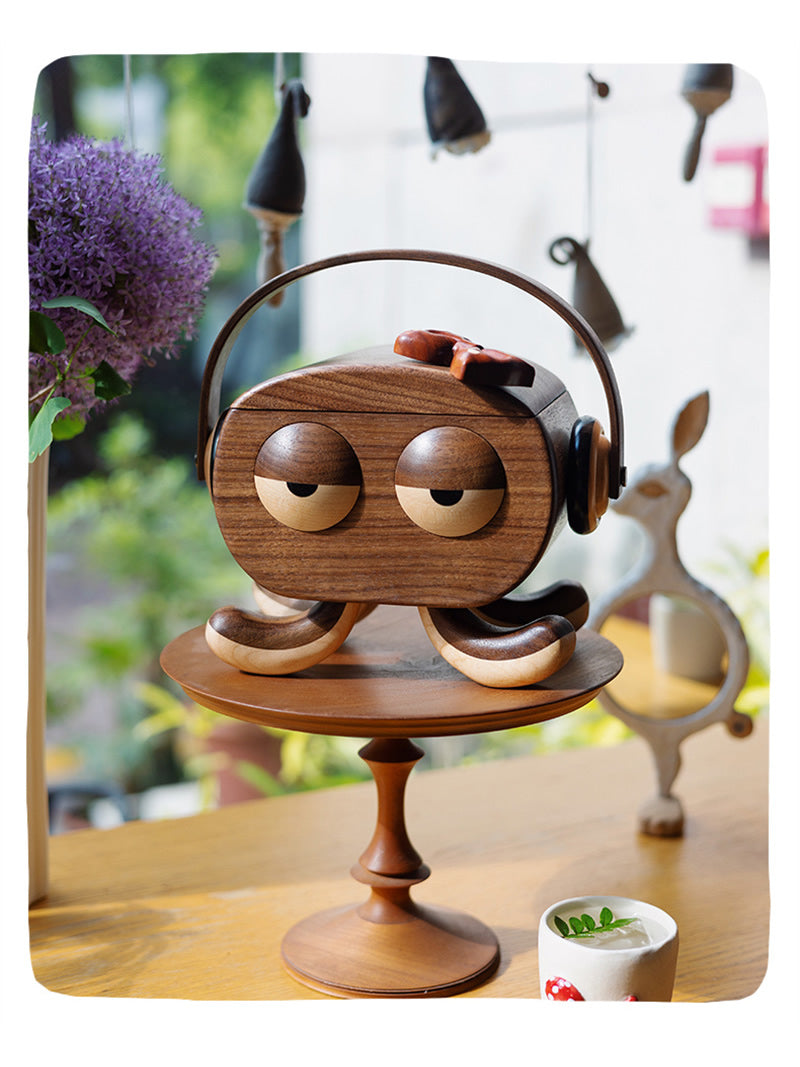 Octopus Couple Black Walnut Wooden Storage Boxes&Jewelry Box,Amazing Desktop Decorations
