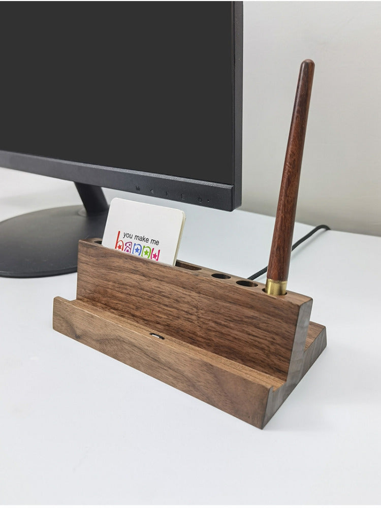 Office desk organizer wooden pen holder, cell phone holder, business card holder