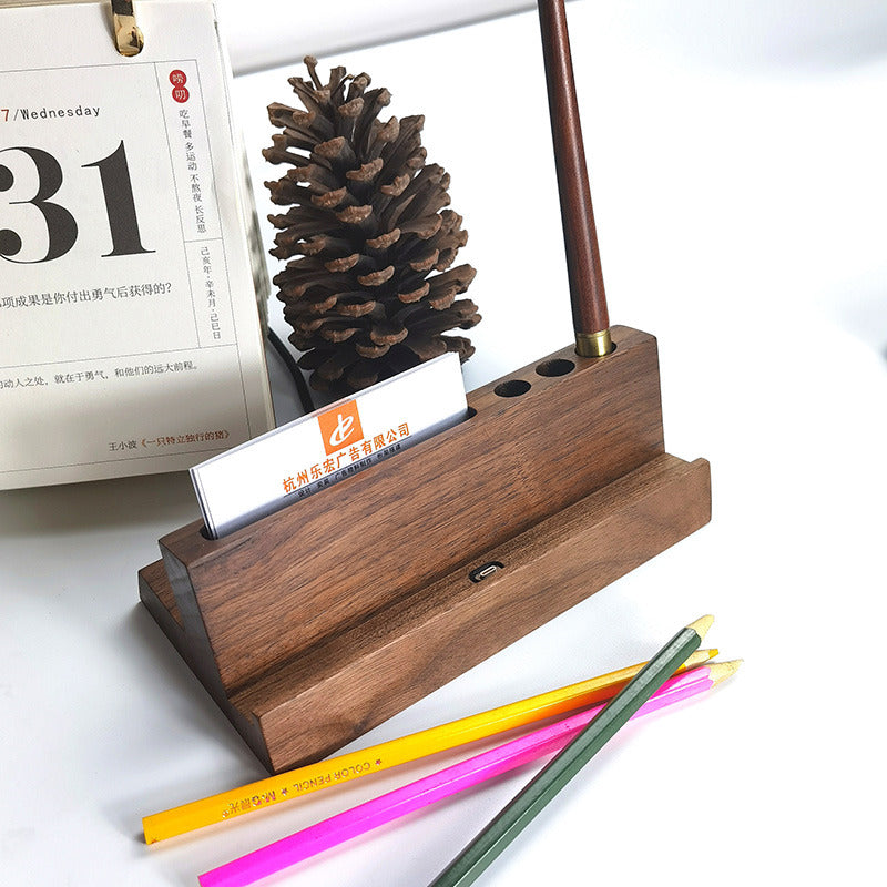 Office desk organizer wooden pen holder, cell phone holder, business card holder