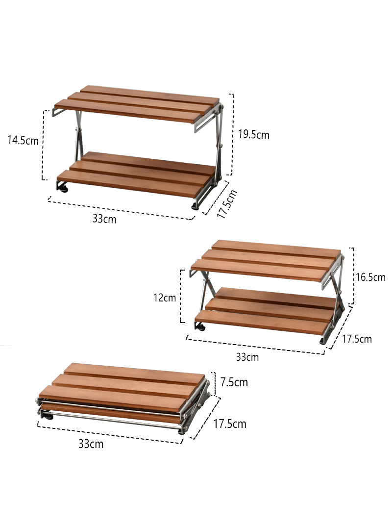 Outdoor Camping Portable Wooden Folding Storage Rack, Organizing Holder