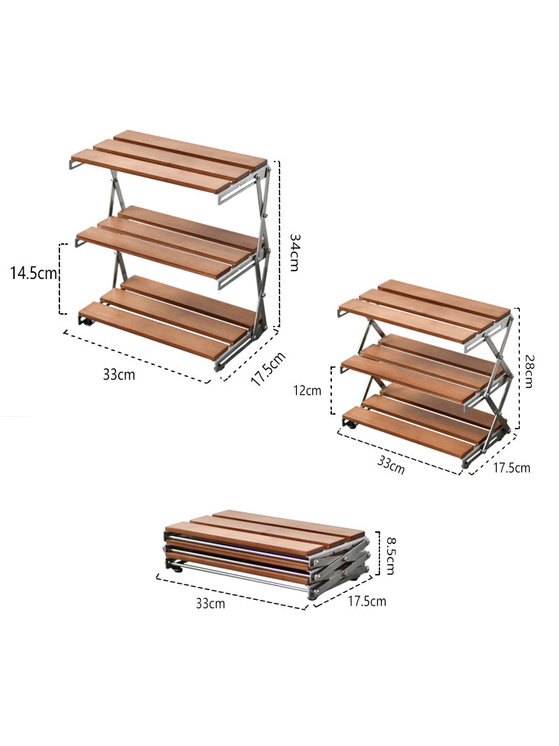 Outdoor Camping Portable Wooden Folding Storage Rack, Organizing Holder