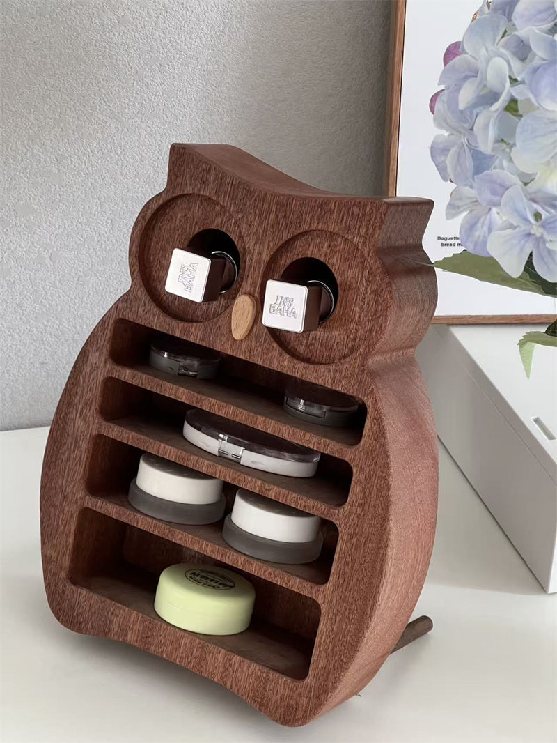 Owl-Shaped Wooden Makeup Organizer - Multi-Compartment Vanity Storage Holder for Cosmetics, Lipsticks & Small Desk Items