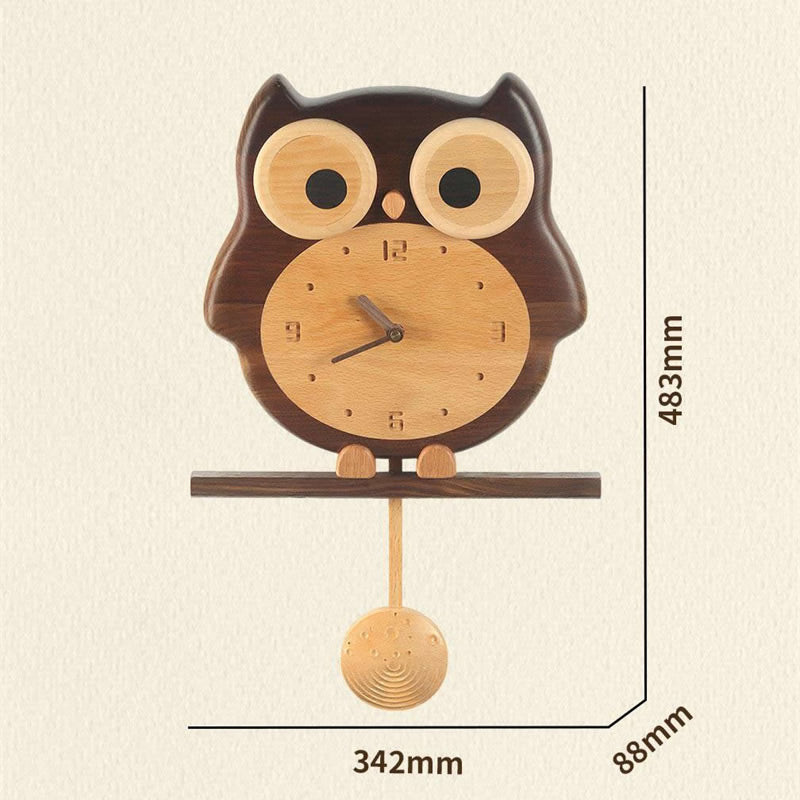 Owl-Shaped Wooden Pendulum Wall Clock - Living Room&Office Handcrafted Wood Clock