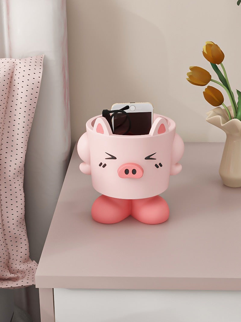 Pink Shy Piggy Office Desk Organizer Storage Box,Home Decor