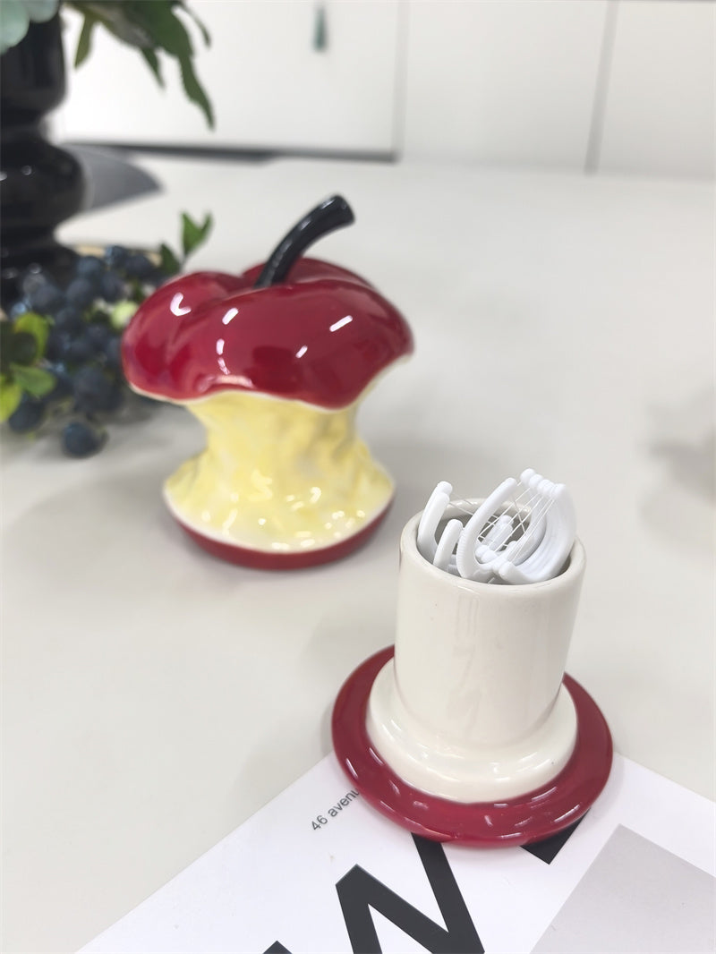 Playful Apple Core Toothpick & Cotton Bud Holder - A Fun Twist on Everyday Essentials