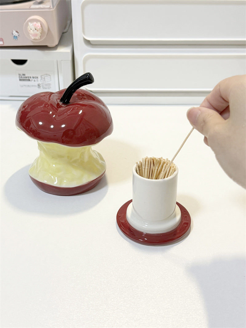 Playful Apple Core Toothpick & Cotton Bud Holder - A Fun Twist on Everyday Essentials