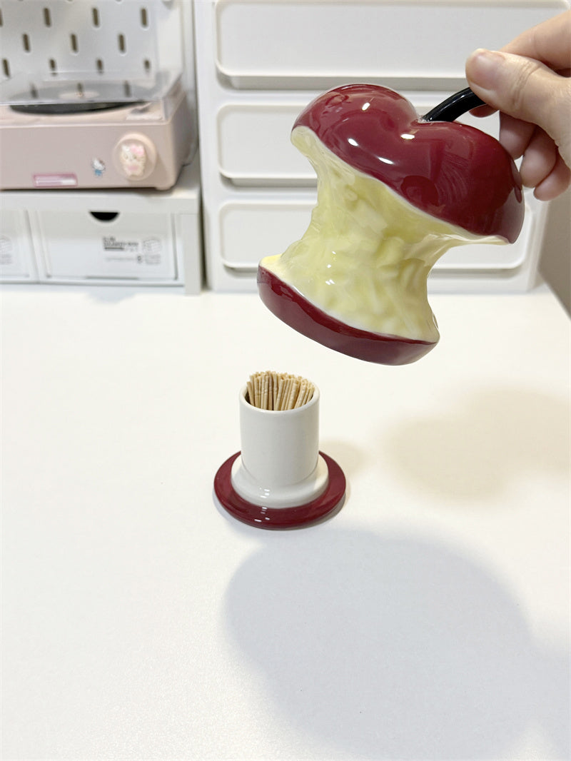 Playful Apple Core Toothpick & Cotton Bud Holder - A Fun Twist on Everyday Essentials