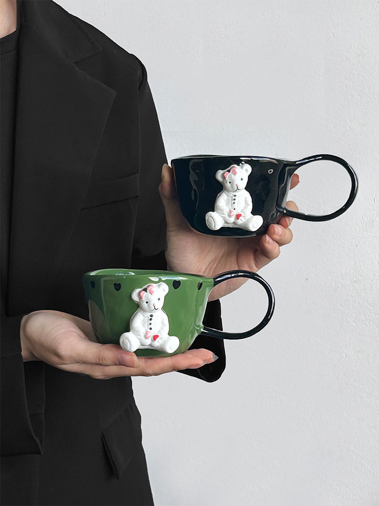 Playful Cartoon Bear Embossed Ceramic Cup,Creative Gift