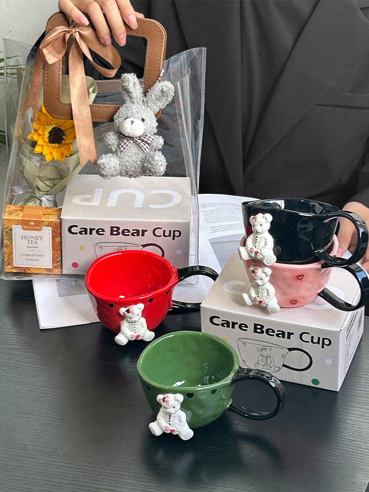 Playful Cartoon Bear Embossed Ceramic Cup,Creative Gift