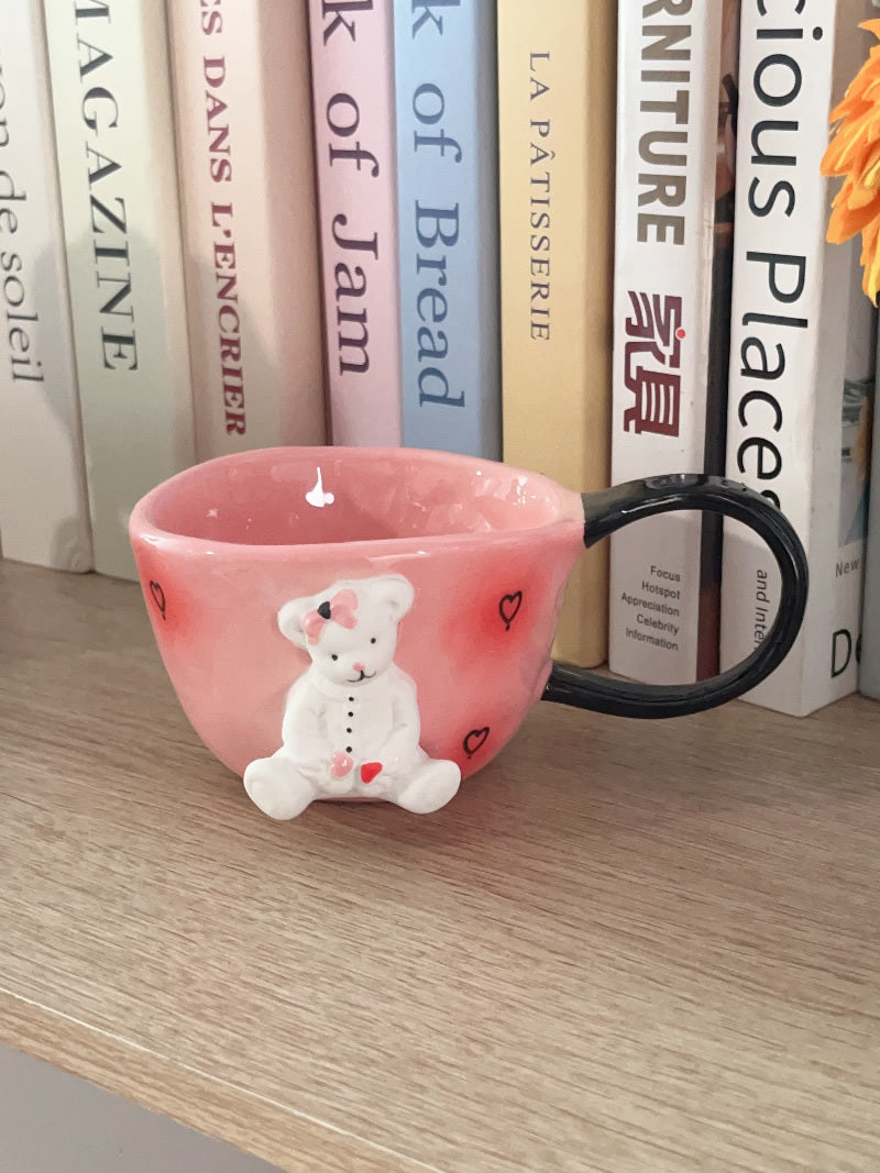 Playful Cartoon Bear Embossed Ceramic Cup,Creative Gift