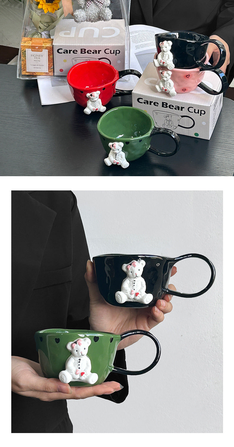 Playful Cartoon Bear Embossed Ceramic Cup,Creative Gift