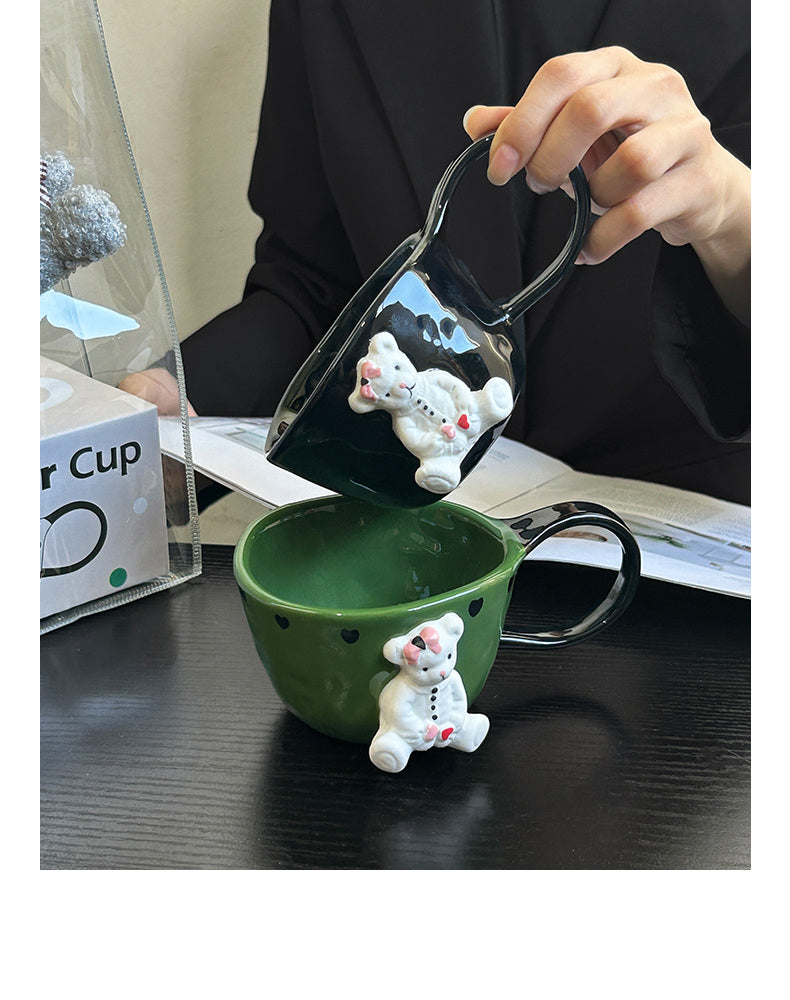 Playful Cartoon Bear Embossed Ceramic Cup,Creative Gift