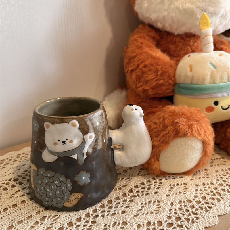 Polar Bear Ceramic Mug, Cute Animal - Themed Coffee Cup with Hand - Painted Design