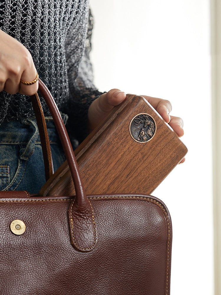Portable Wood Jewelry Storage Box,Black Walnut Design