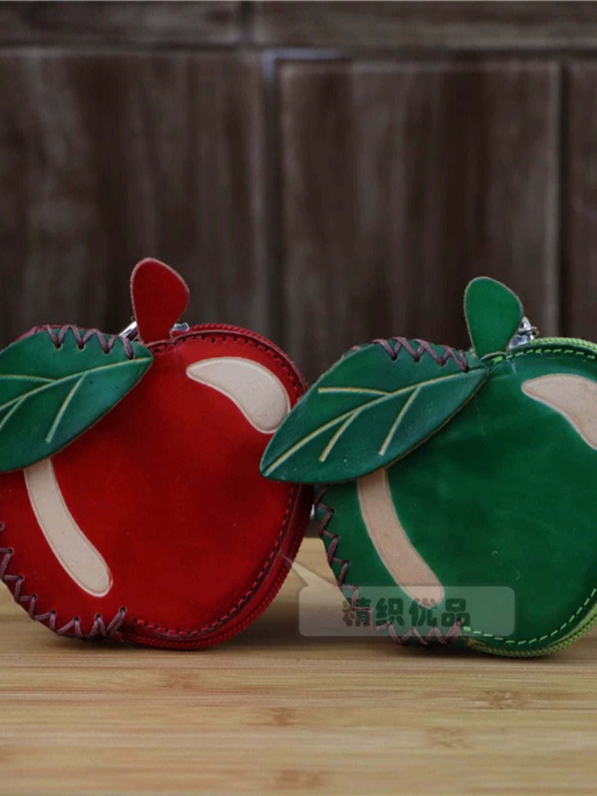 Handcrafted Cowhide Leather Apple Coin Purse,Small Wallet