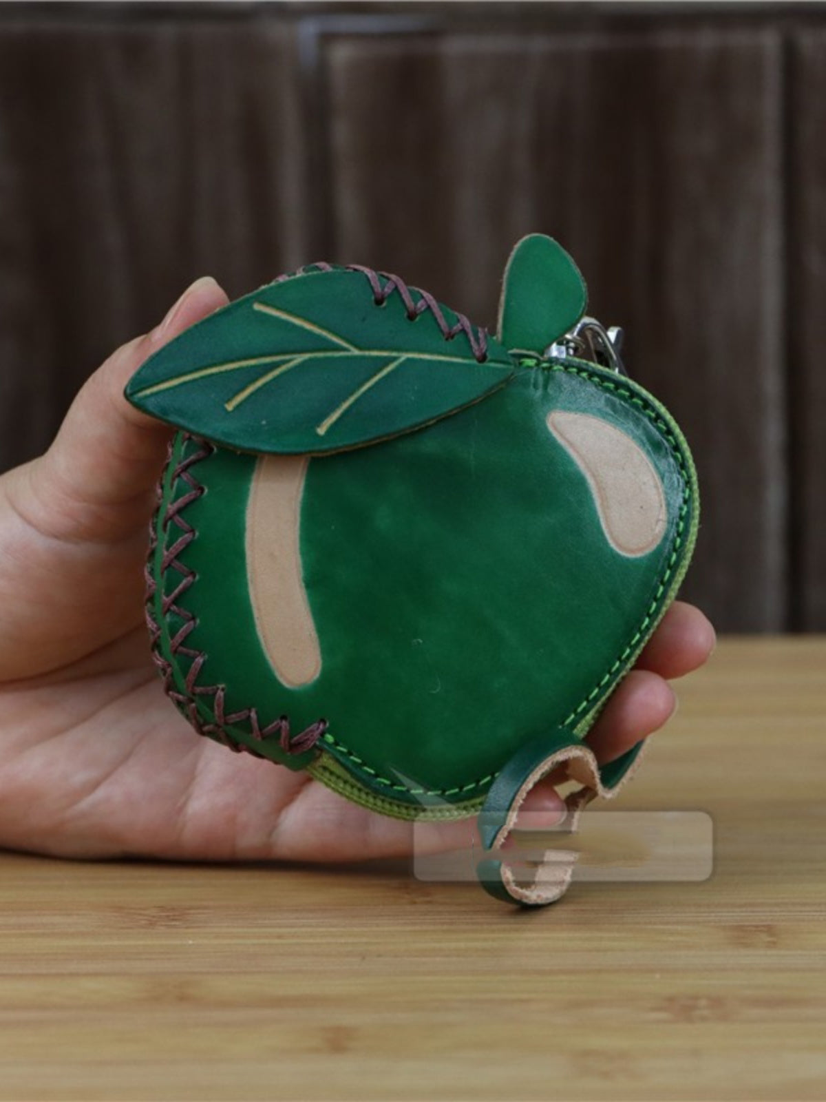 Handcrafted Cowhide Leather Apple Coin Purse,Small Wallet