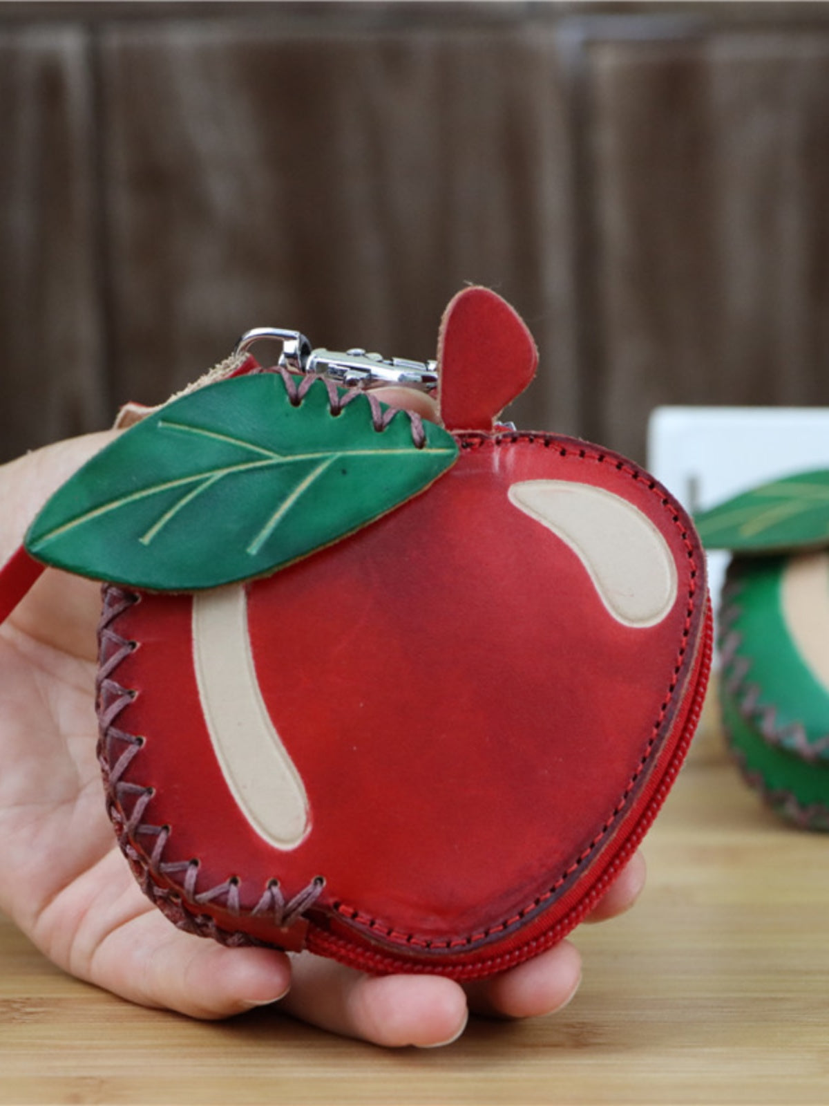 Handcrafted Cowhide Leather Apple Coin Purse,Small Wallet