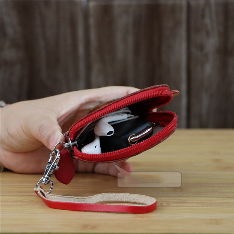 Handcrafted Cowhide Leather Apple Coin Purse,Small Wallet