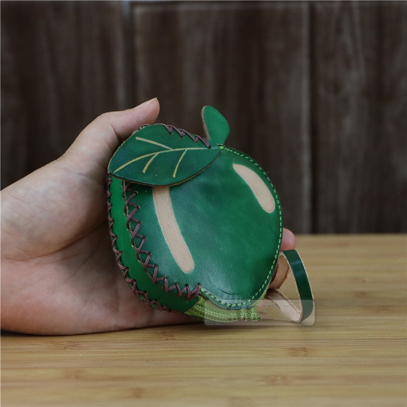 Handcrafted Cowhide Leather Apple Coin Purse,Small Wallet