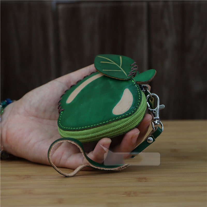Handcrafted Cowhide Leather Apple Coin Purse,Small Wallet