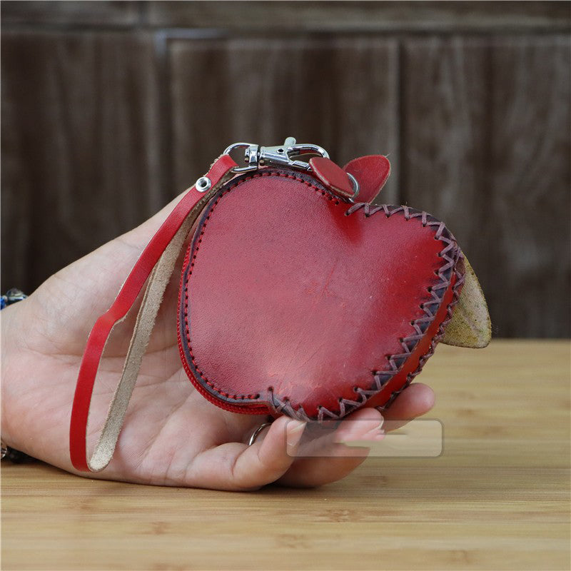 Handcrafted Cowhide Leather Apple Coin Purse,Small Wallet